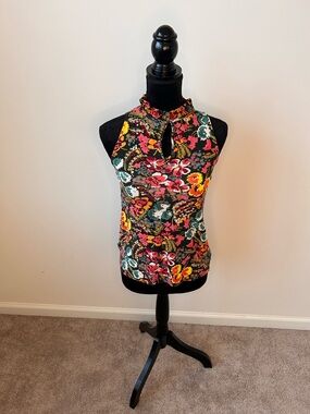 LOFT Floral Keyhole Halter Top - Black Multi